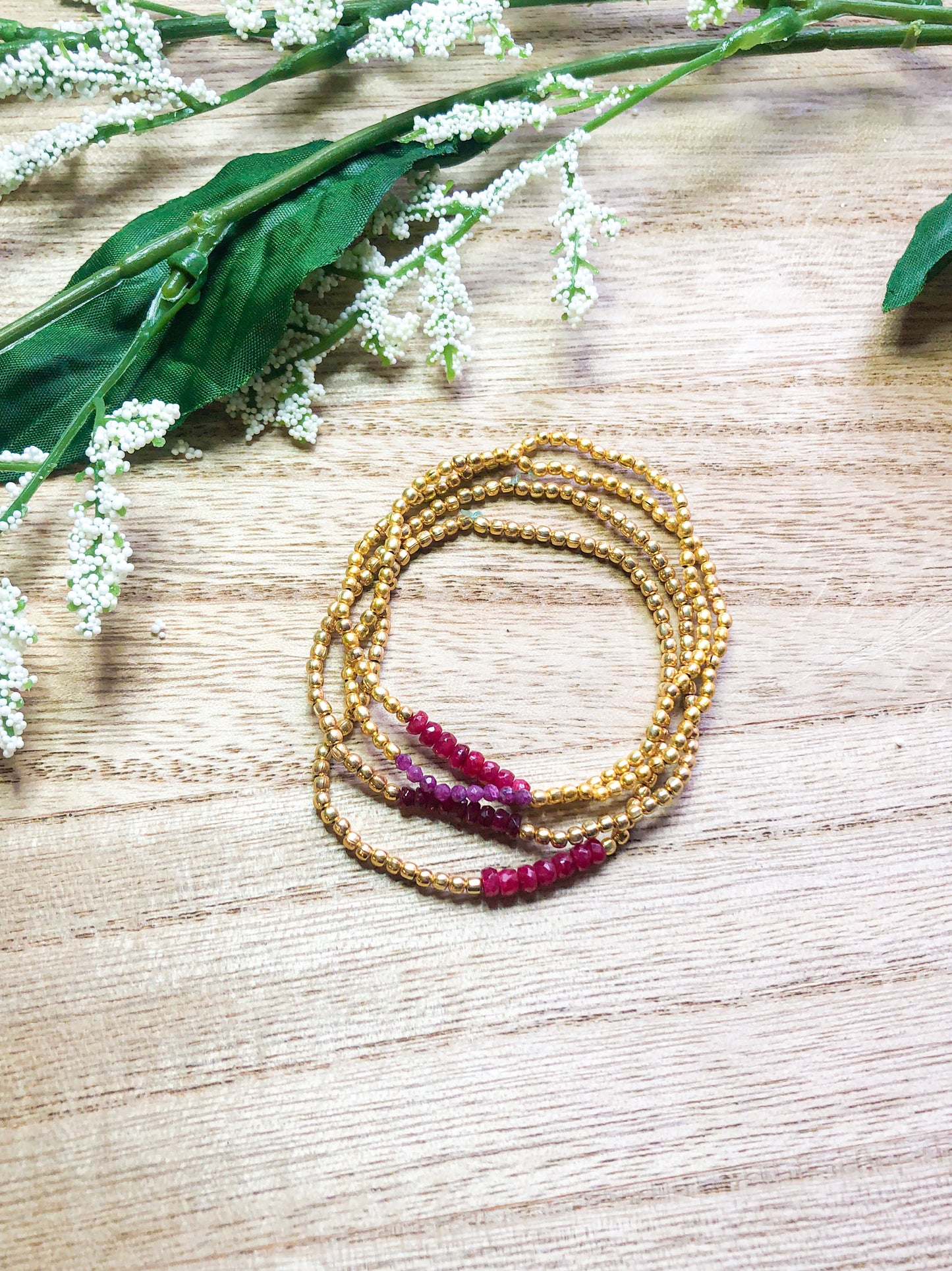 July birthstone bracelets stretchy and perfect - Ruby