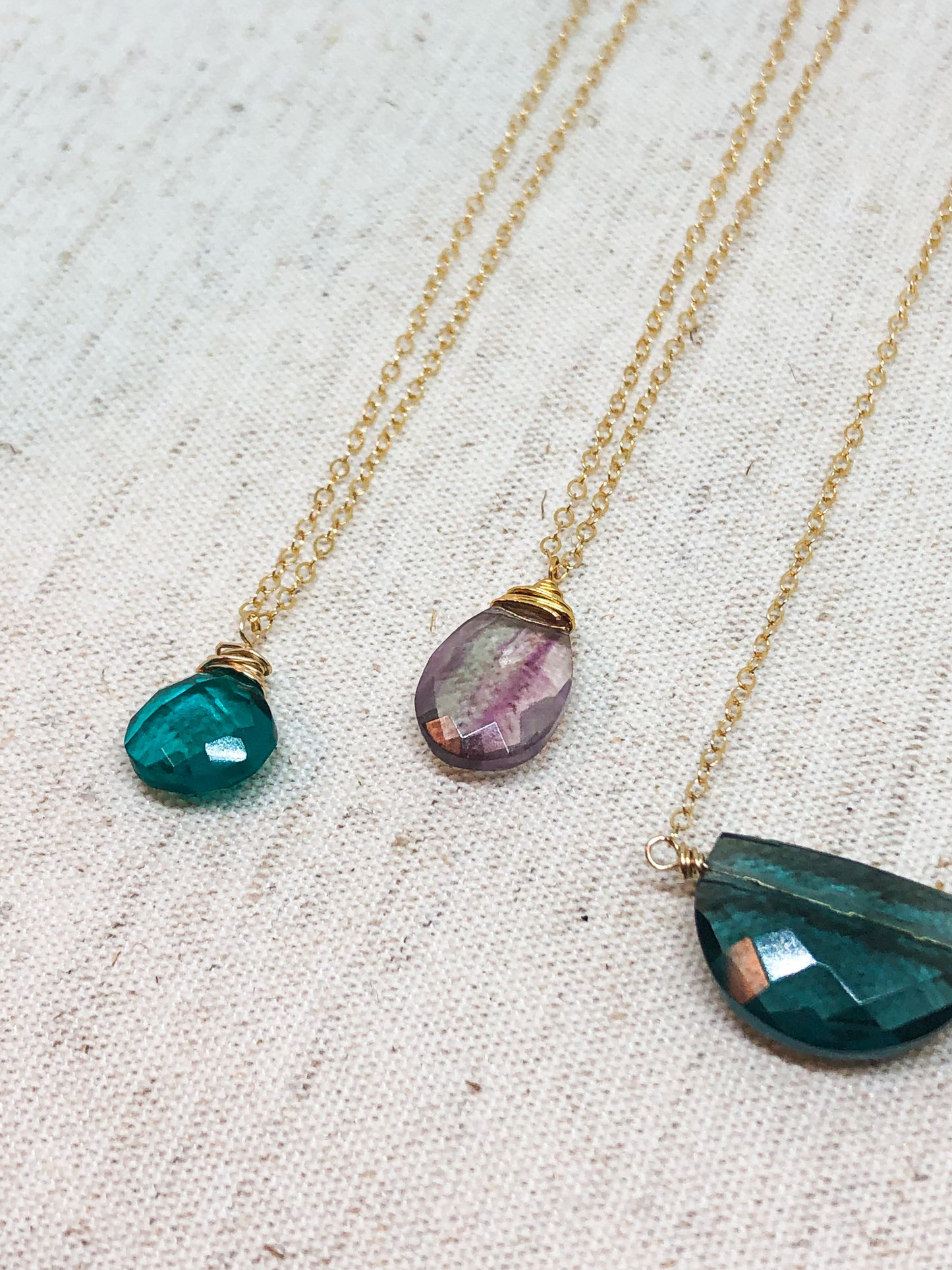 Fluorite teardrop gemstone necklace