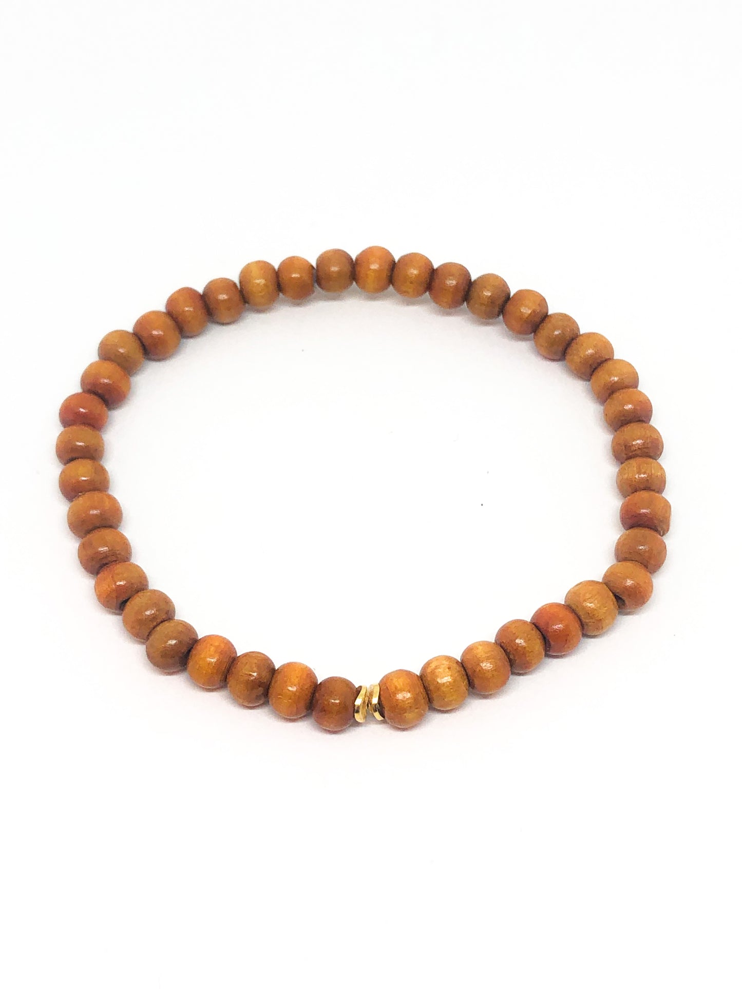 Wooden beaded bracelet with gold accent