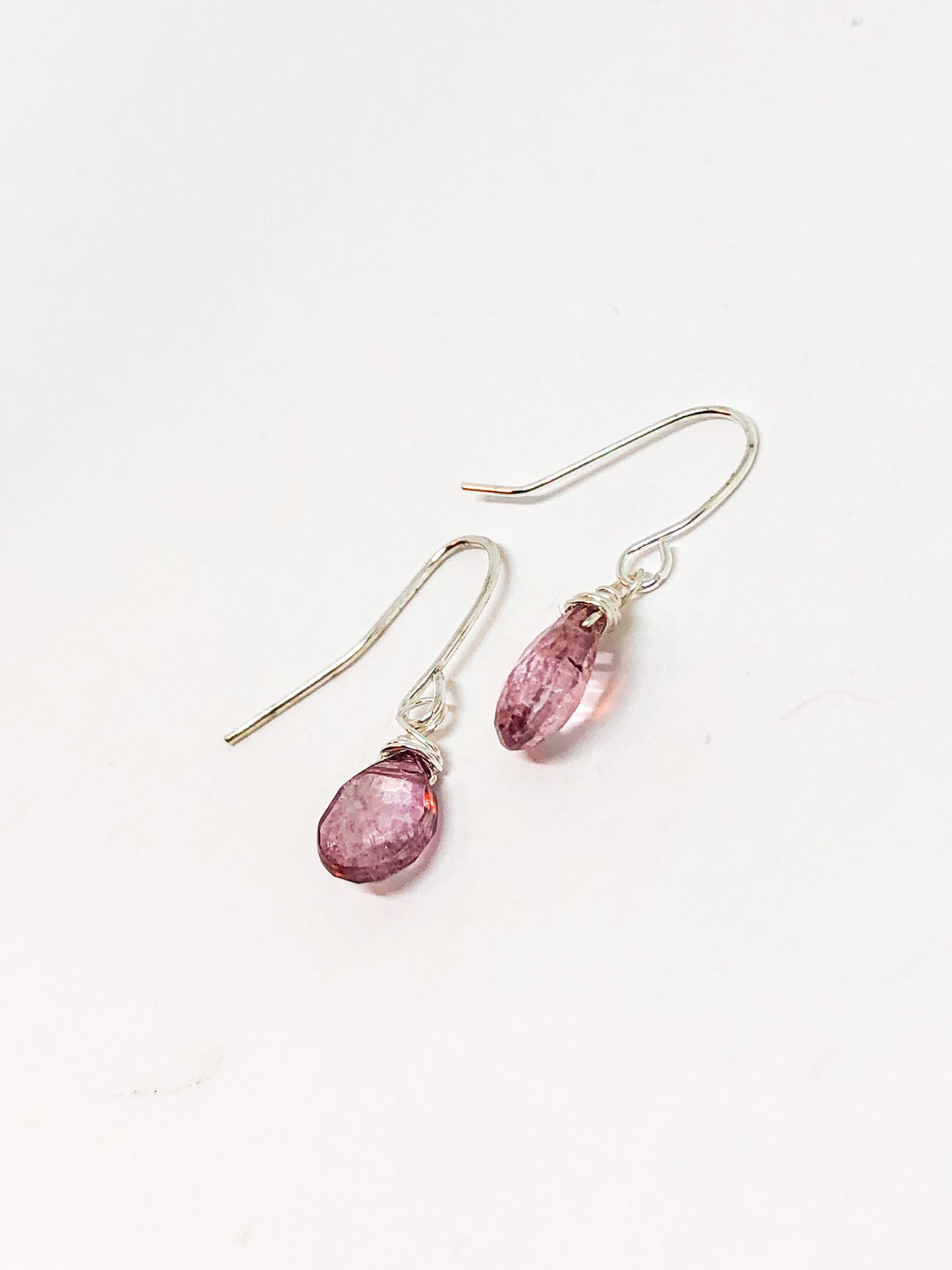 Pink quartz earrings in gold or silver